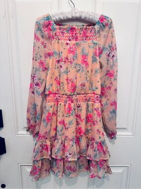 Epic Threads Peach Floral Smocked Tiered Dress